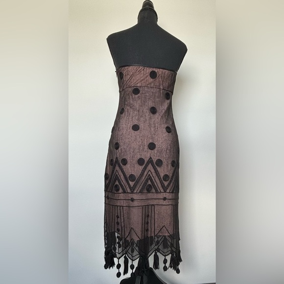 TOCCA Women’s Black Sleeveless Sheer Polka Dot Pattern Wool Blend Dress Size 4 - Picture 5 of 16